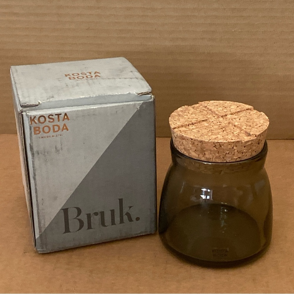Kosta Boda Bruk Small Jar With Cork Lid- Grey 8 fl oz
